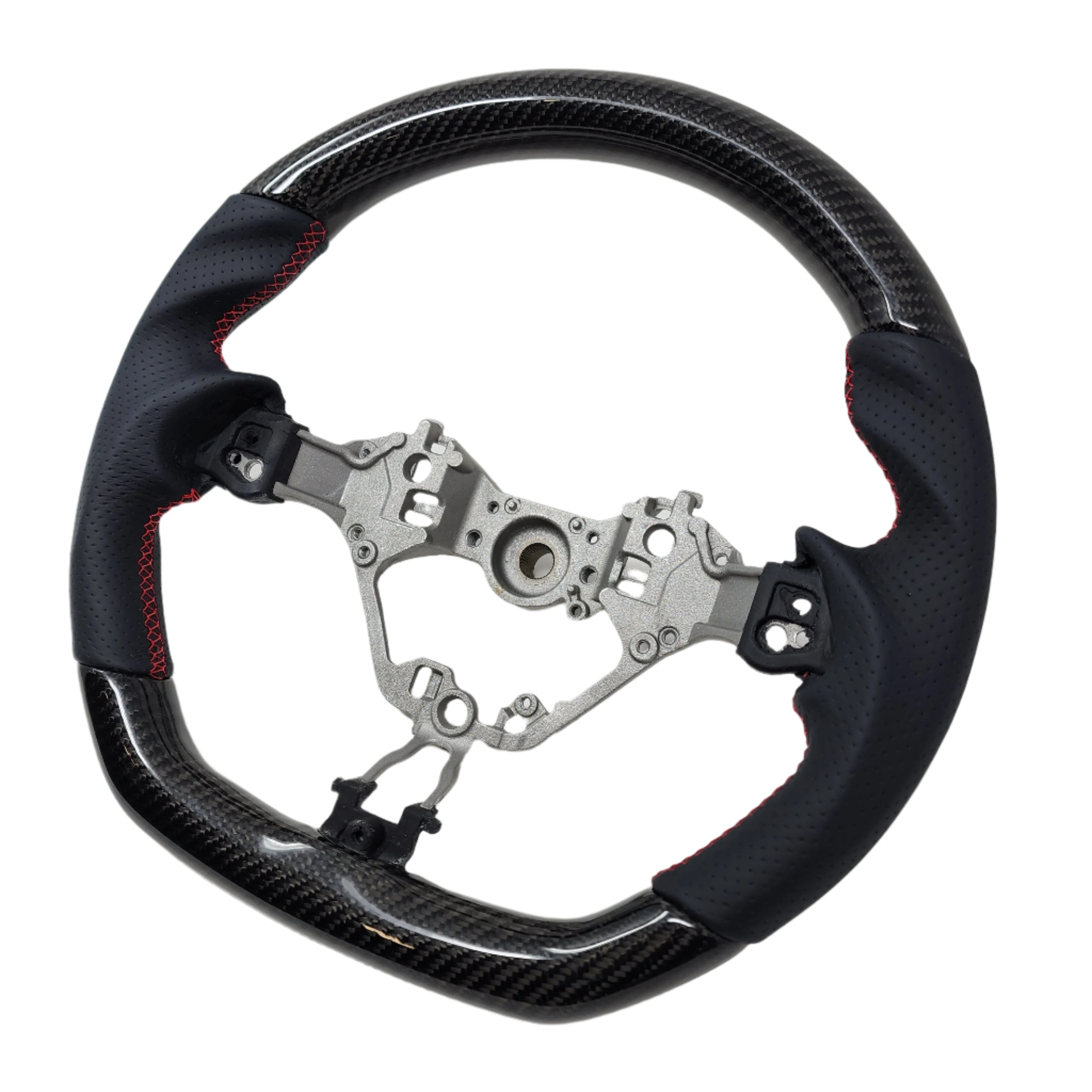 SSC BLACK LEATHER/CARBON FIBER STEERING WHEEL WITH RED STITCHING - 17-21 BRZ, 2022+ BRZ