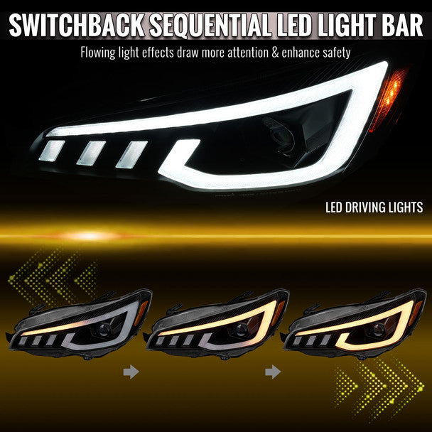 Spec-D Projector Headlights Sequential LED Switchback DRL - 15-21 WRX/STI w/ Halogen Headlight