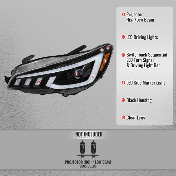 Spec-D Projector Headlights Sequential LED Switchback DRL - 15-21 WRX/STI w/ Halogen Headlight