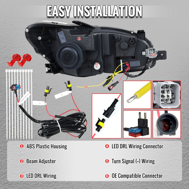 Spec-D Projector Headlights Sequential LED Switchback DRL - 15-21 WRX/STI w/ Halogen Headlight