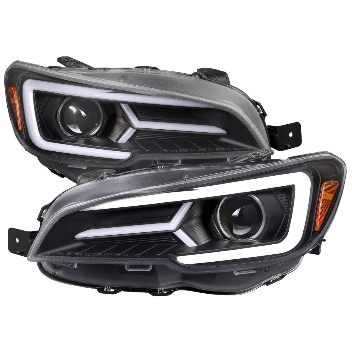 Spec-D V2 LED Bar Style Projector Headlights w/ Matte Black Base and Clear Lens - 15-21 WRX/STI w/ Halogen Headlight