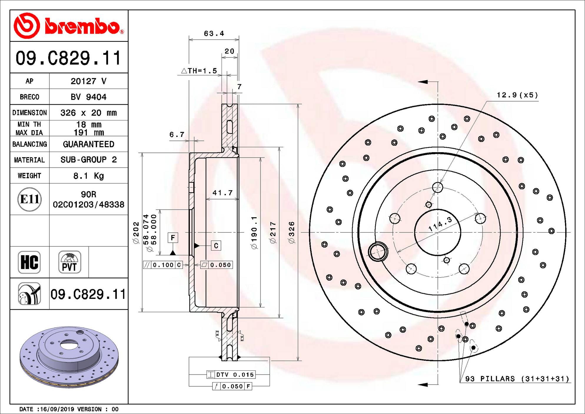 Brembo Rear Premium UV Coated OE Equivalent Single Rotor - 18-21 STI, 2024+ WRX TR/RS w/ Brembos