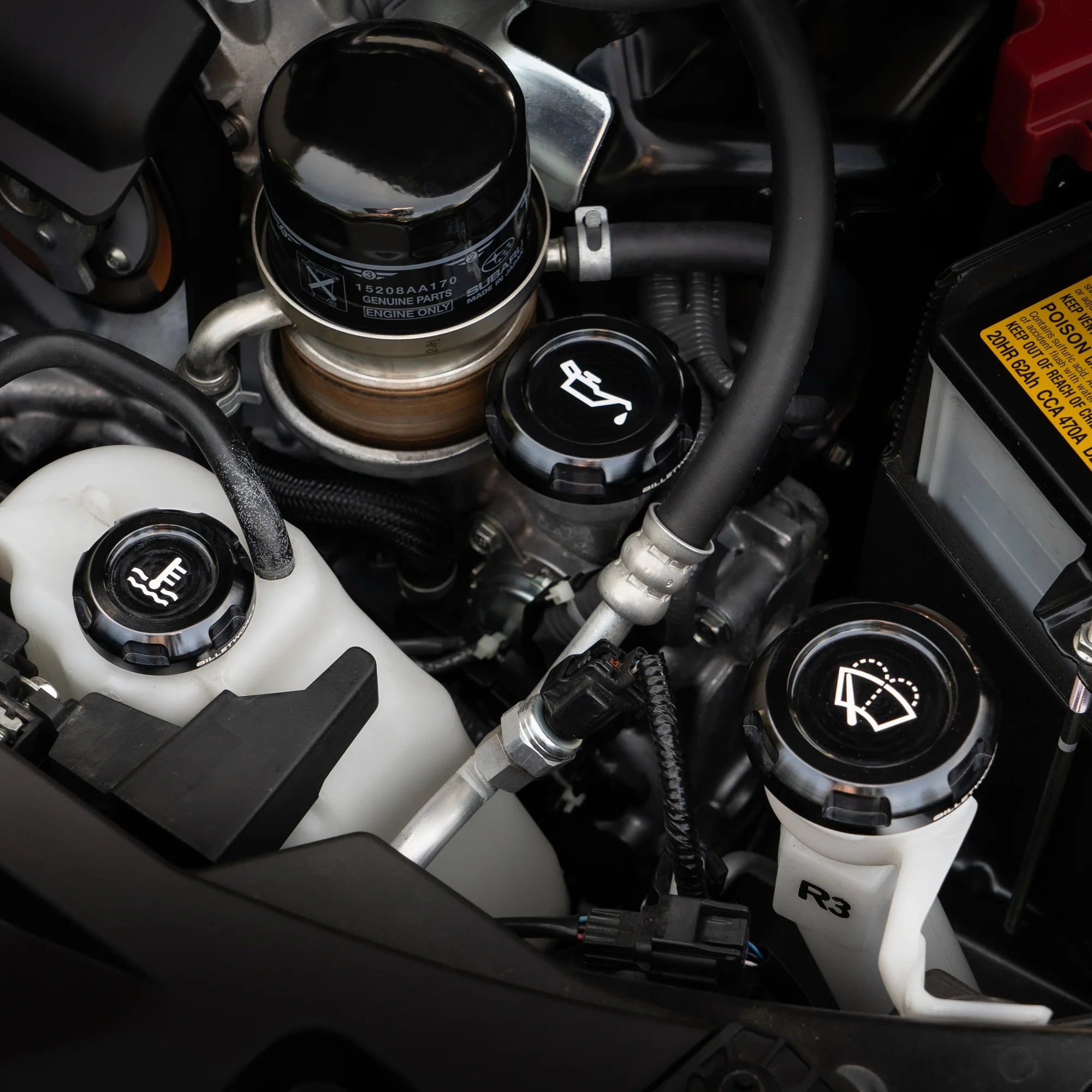 BILLETWORKZ ENGINE BAY CAPS - ZERO SERIES - FLUID ENGRAVINGS - 2015-21 & 22+ WRX