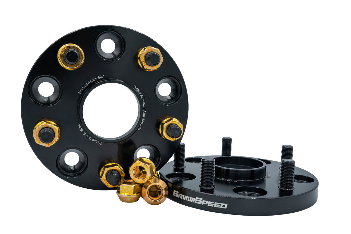 GrimmSpeed Hub-Centric Wheel Spacers - Pair - 15mm 5x114.3 Black - 2005-2021 STI, 2015+ WRX - 3