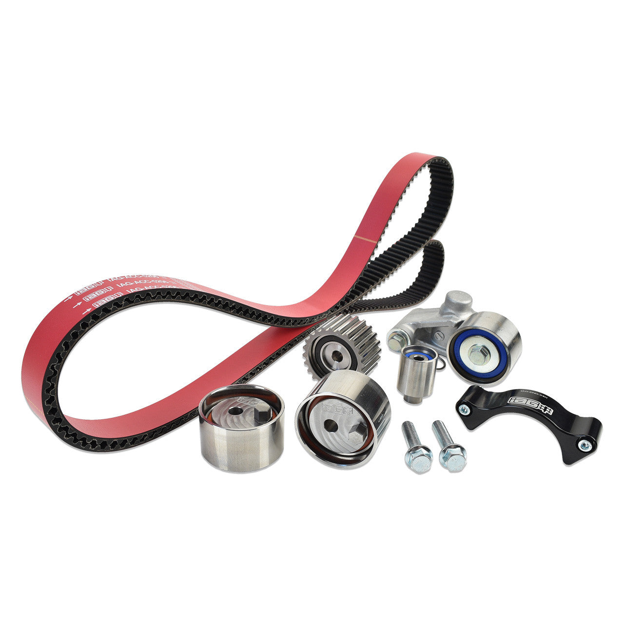 IAG Timing Belt Kit with IAG Red Racing Belt, Timing Guide, Adjustable Idlers & Tensioner - 02-14 WRX, 04-21 STI, 05-12 LGT, 04-13 FXT
