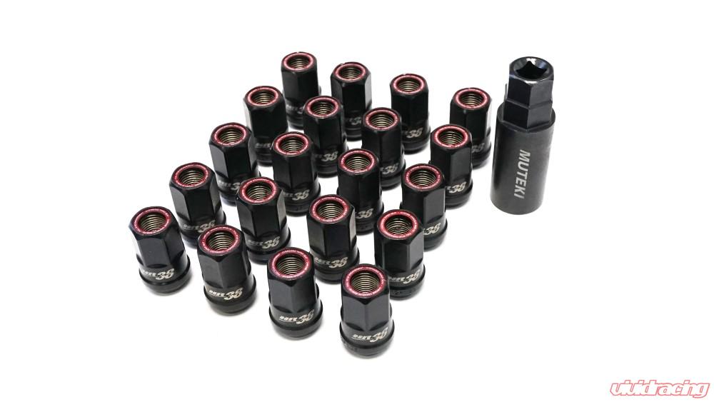 Wheel Mate Muteki HR38 Open End Lug Nuts 12x1.25 Black Chrome / Red Ring