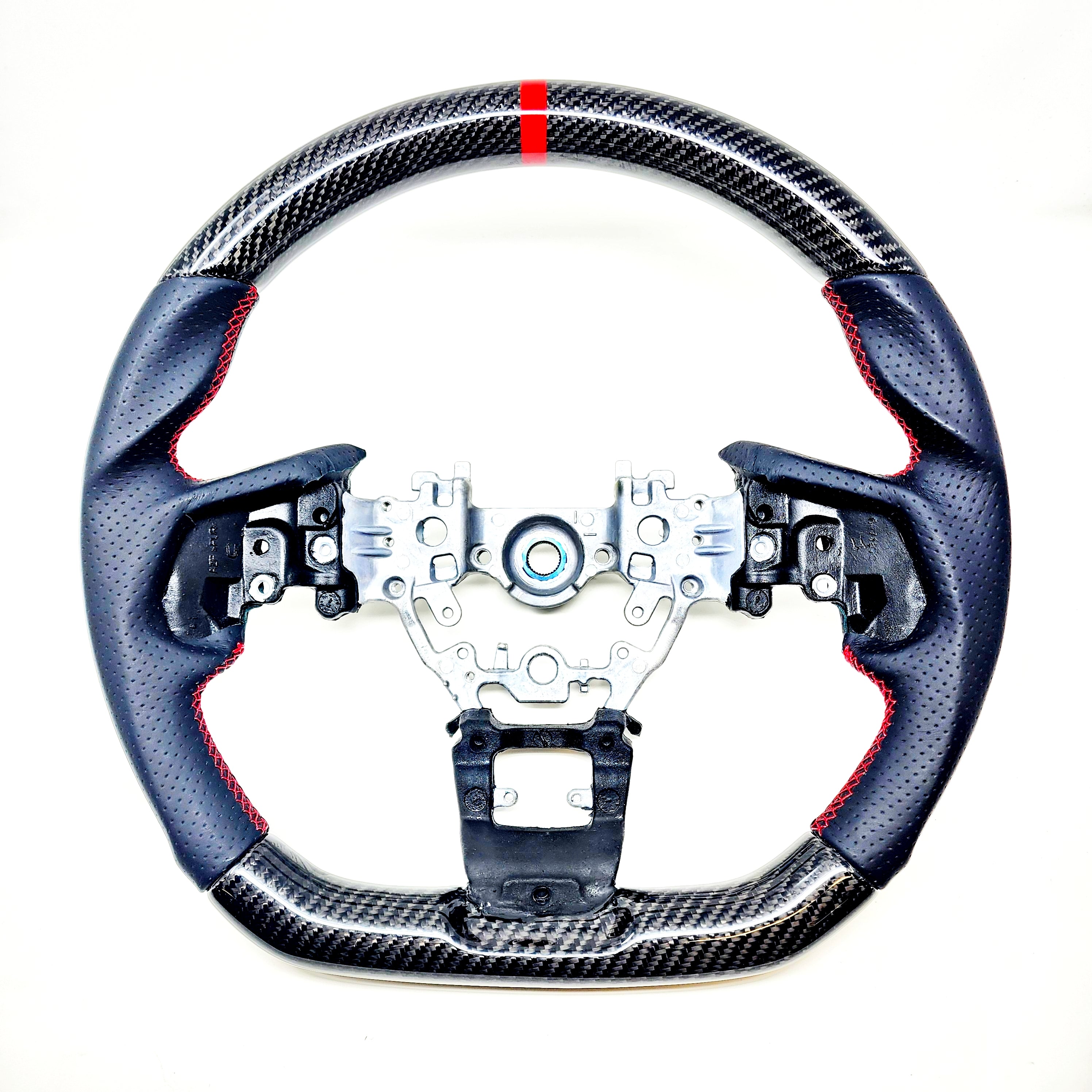 SSC BLACK LEATHER/CARBON FIBER STEERING WHEEL WITH RED STITCHING - 2022+ WRX