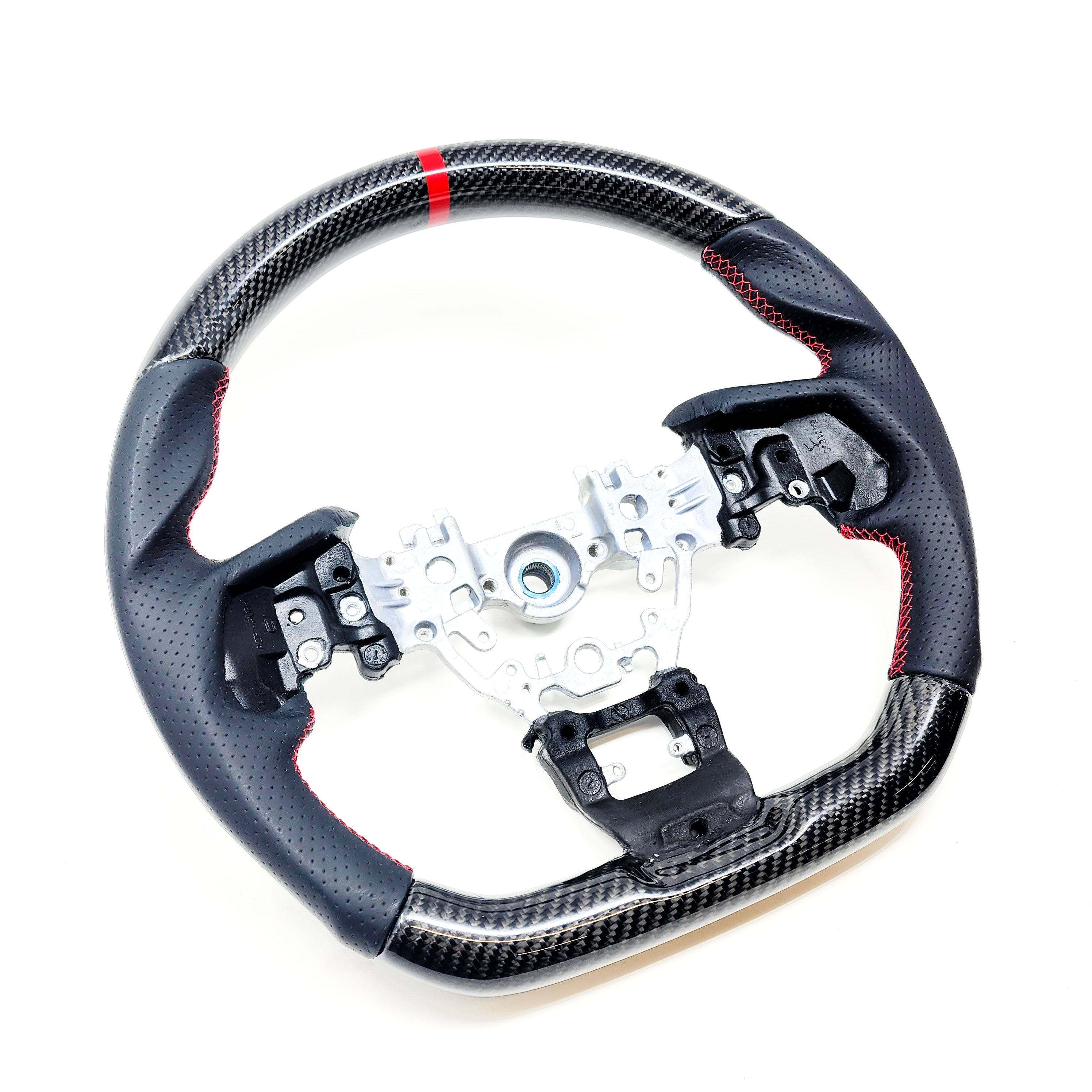 SSC BLACK LEATHER/CARBON FIBER STEERING WHEEL WITH RED STITCHING - 2022+ WRX