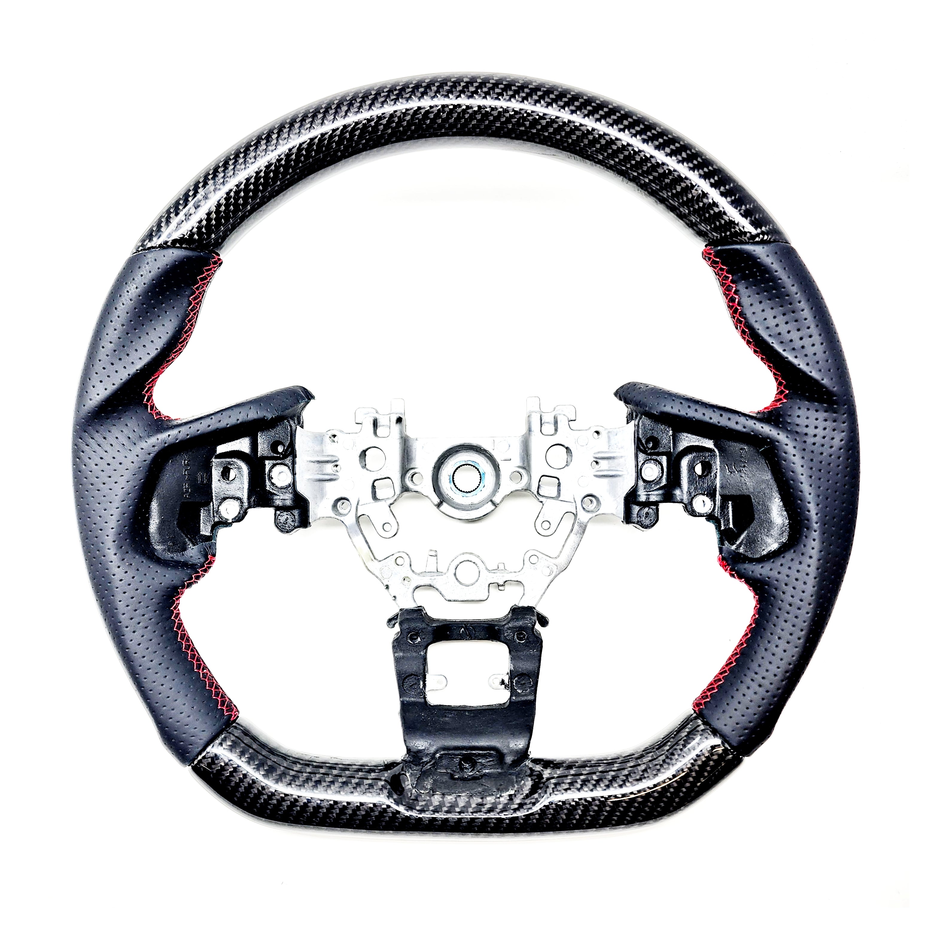 SSC BLACK LEATHER/CARBON FIBER STEERING WHEEL WITH RED STITCHING - 2022+ WRX