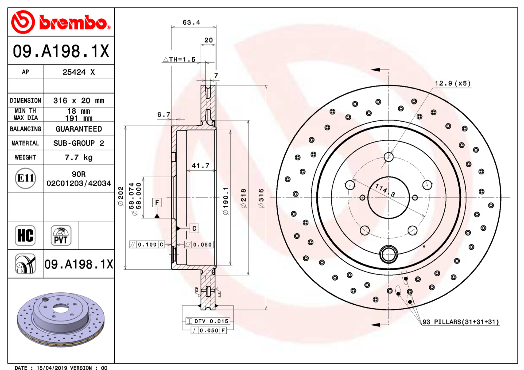 Brembo Premium Xtra Cross Drilled UV Coated Single Rotor - REAR - 08-17 STI