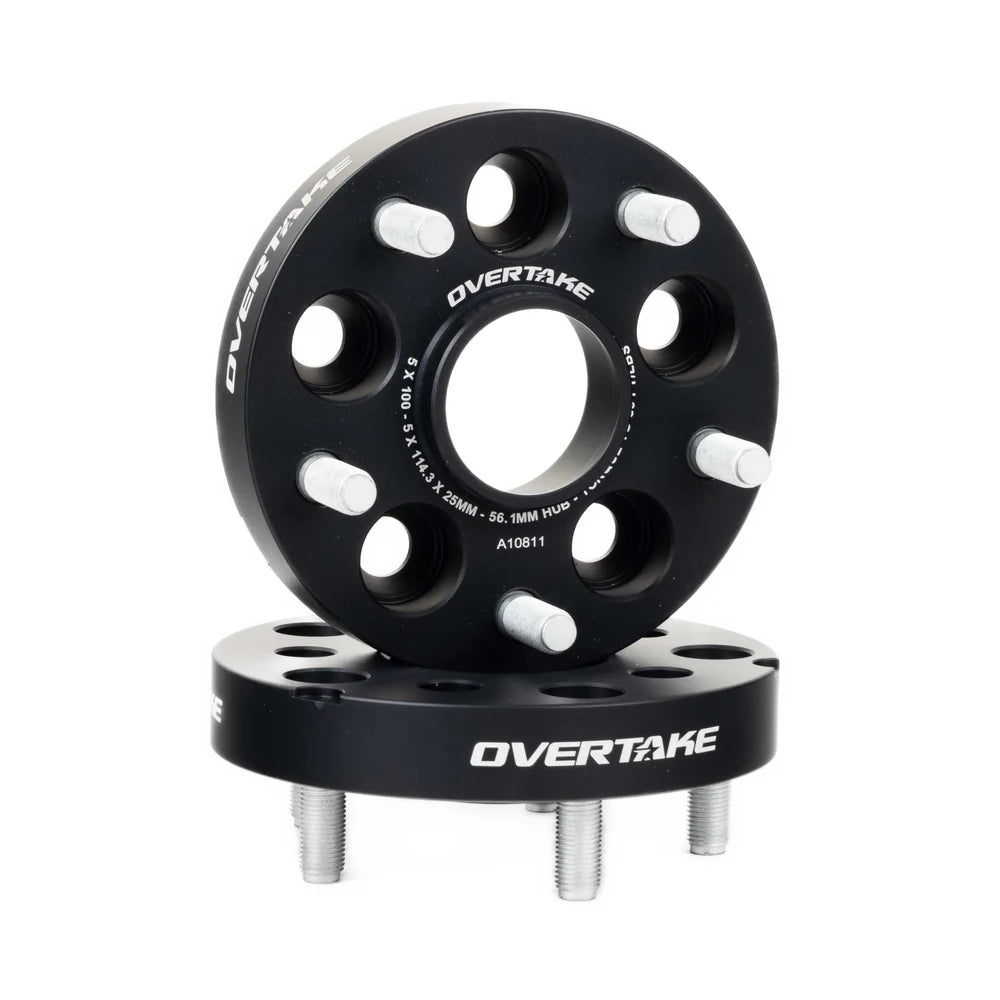 OVERTAKE Wheel Spacer Adapters - Pair - 25mm 5x100 to 5x114.3 - Subaru 2002-2014 WRX, 2004 STI, 2013-2026 BRZ/GR86, and more