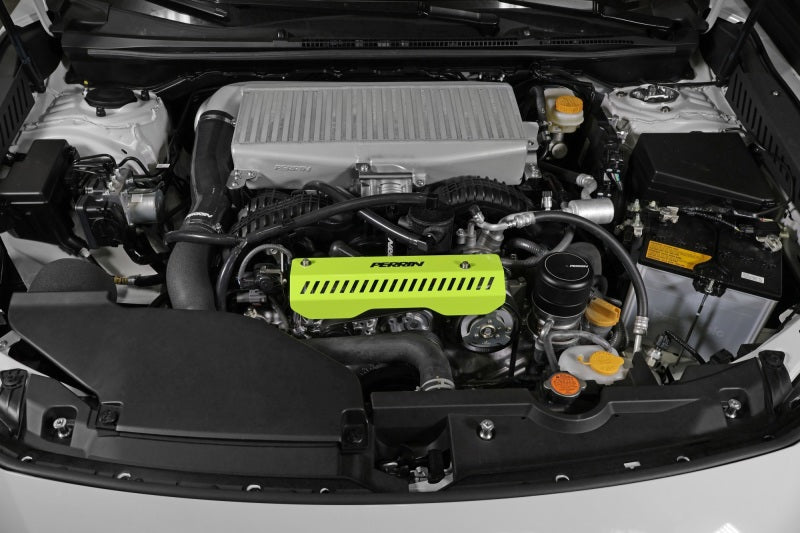 Perrin Pulley Cover Neon Yellow - 2022+ WRX, 2015-2025 Impreza, 2018-2025 Crosstrek, 2020-2025 Legacy Non Turbo, 2020-2025 Outback Non Turbo
