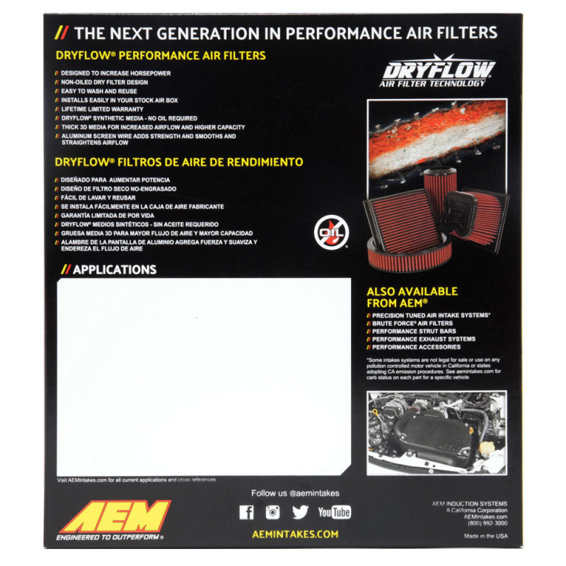 AEM DryFlow Air Filter - 08-14 WRX, 08-18 STI, +More