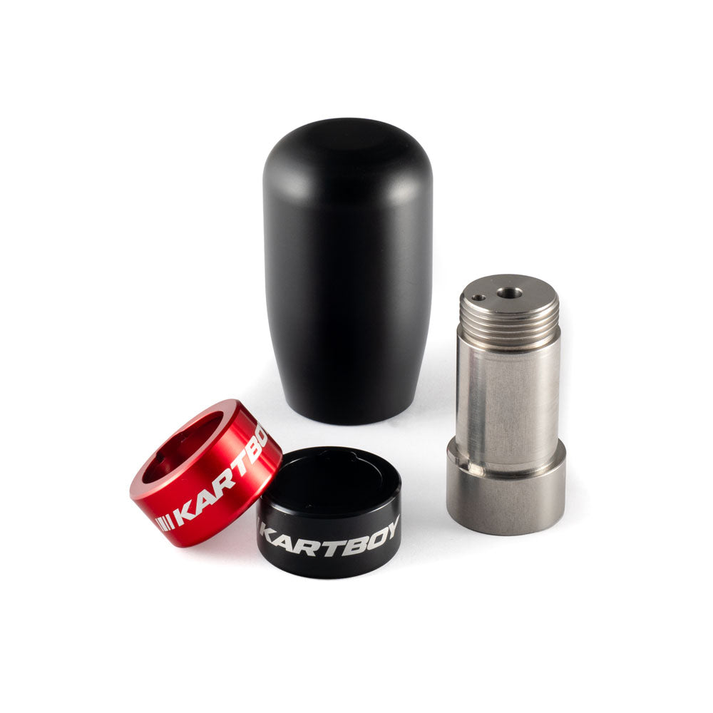 Kartboy StackLock Gravel Shift Knob Kit - Black Delrin Cylinder - SS Core - Black & Red Trim Rings