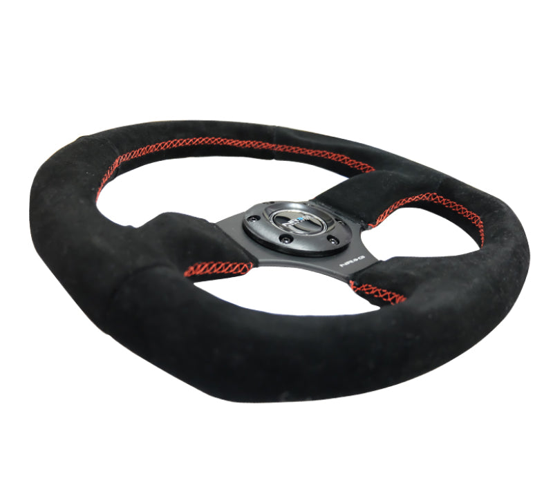 NRG Reinforced Steering Wheel (320mm) Suede w/Red Stitch