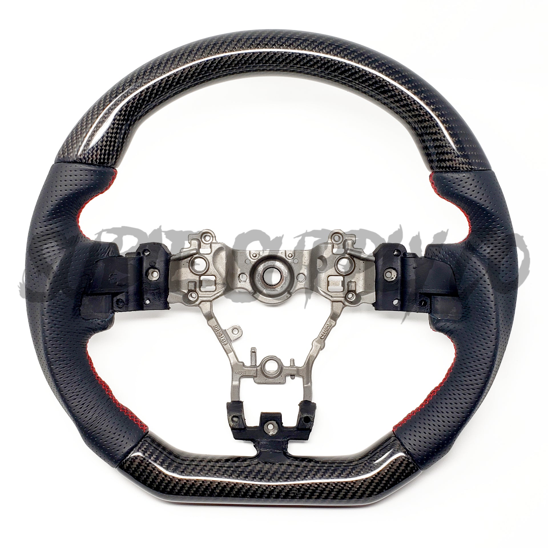 SSC BLACK LEATHER/CARBON FIBER STEERING WHEEL WITH RED STITCHING - 2015-2021 WRX/STI