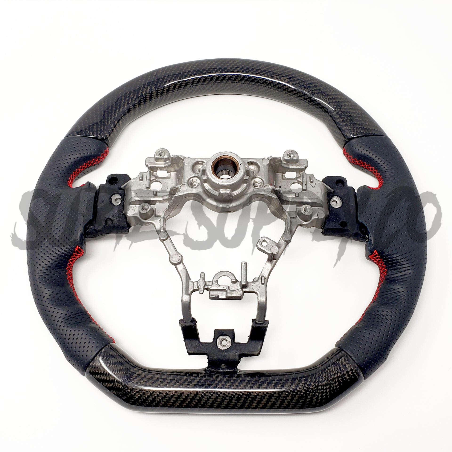 SSC BLACK LEATHER/CARBON FIBER STEERING WHEEL WITH RED STITCHING - 2015-2021 WRX/STI