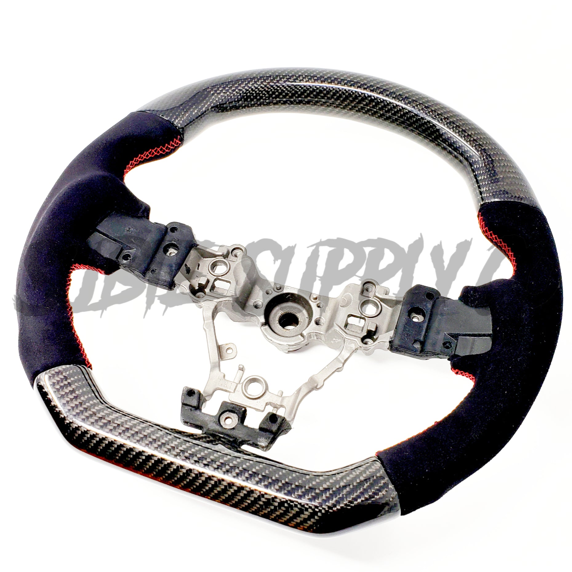 SSC BLACK ALCANTARA/CARBON FIBER STEERING WHEEL WITH RED STITCHING - 2015-2021 WRX/STI