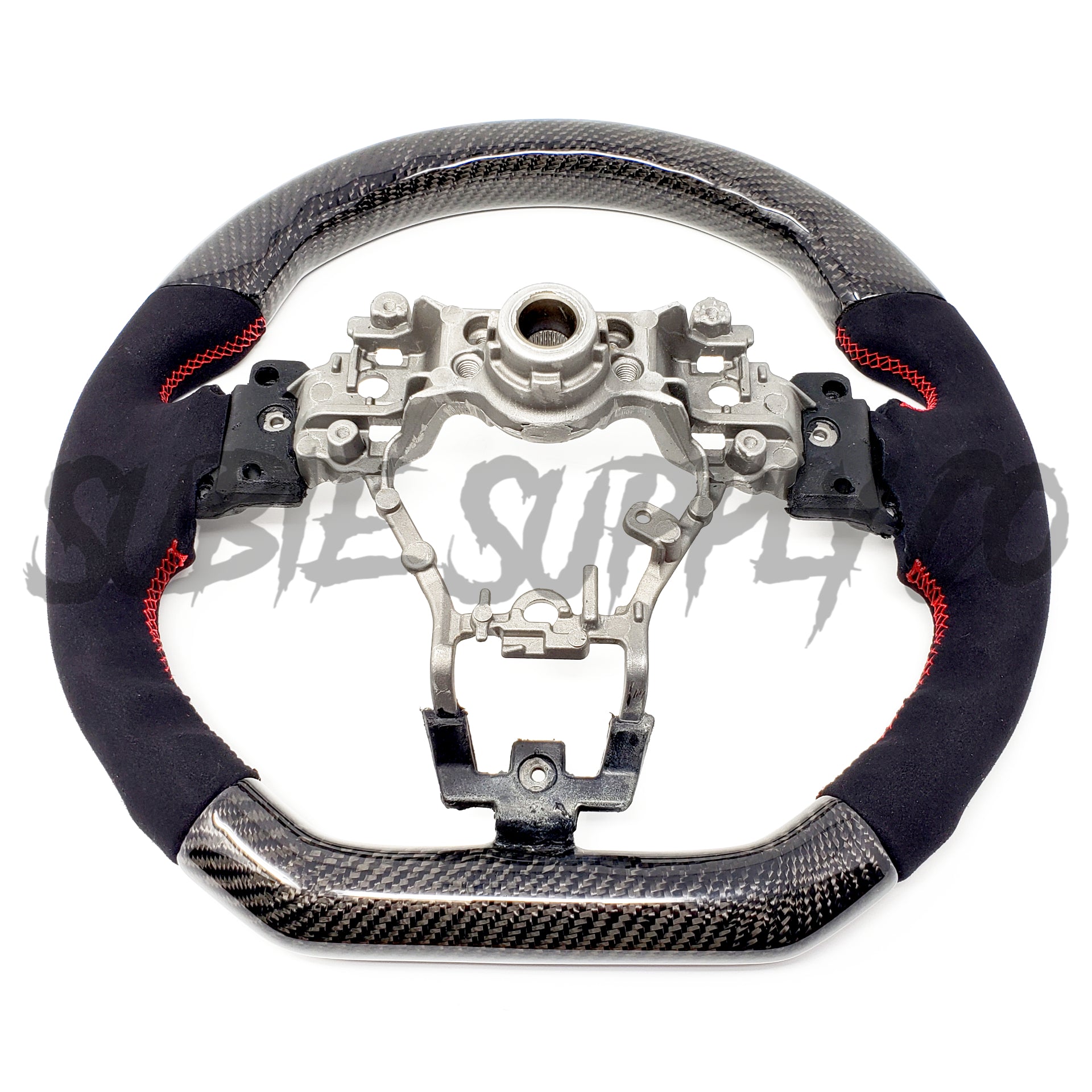 SSC BLACK ALCANTARA/CARBON FIBER STEERING WHEEL WITH RED STITCHING - 2015-2021 WRX/STI