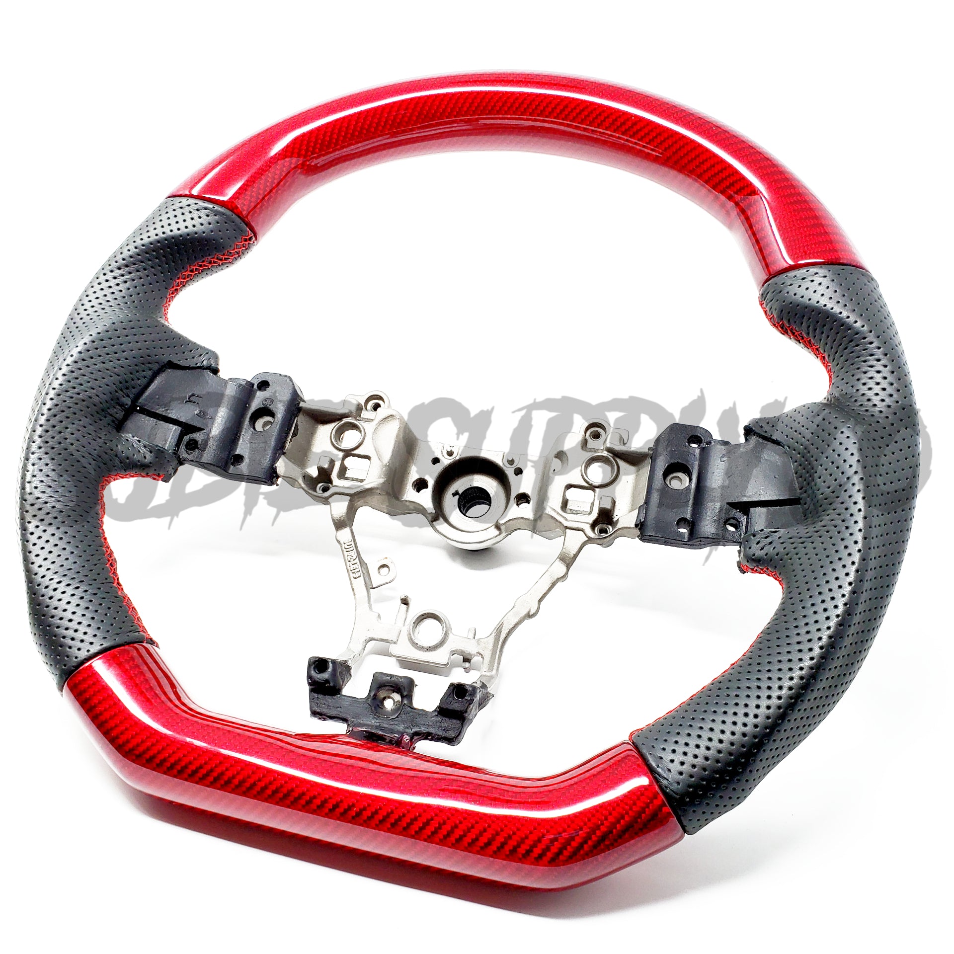 SSC BLACK LEATHER/RED CARBON FIBER STEERING WHEEL WITH RED STITCHING - 2015-2021 WRX/STI