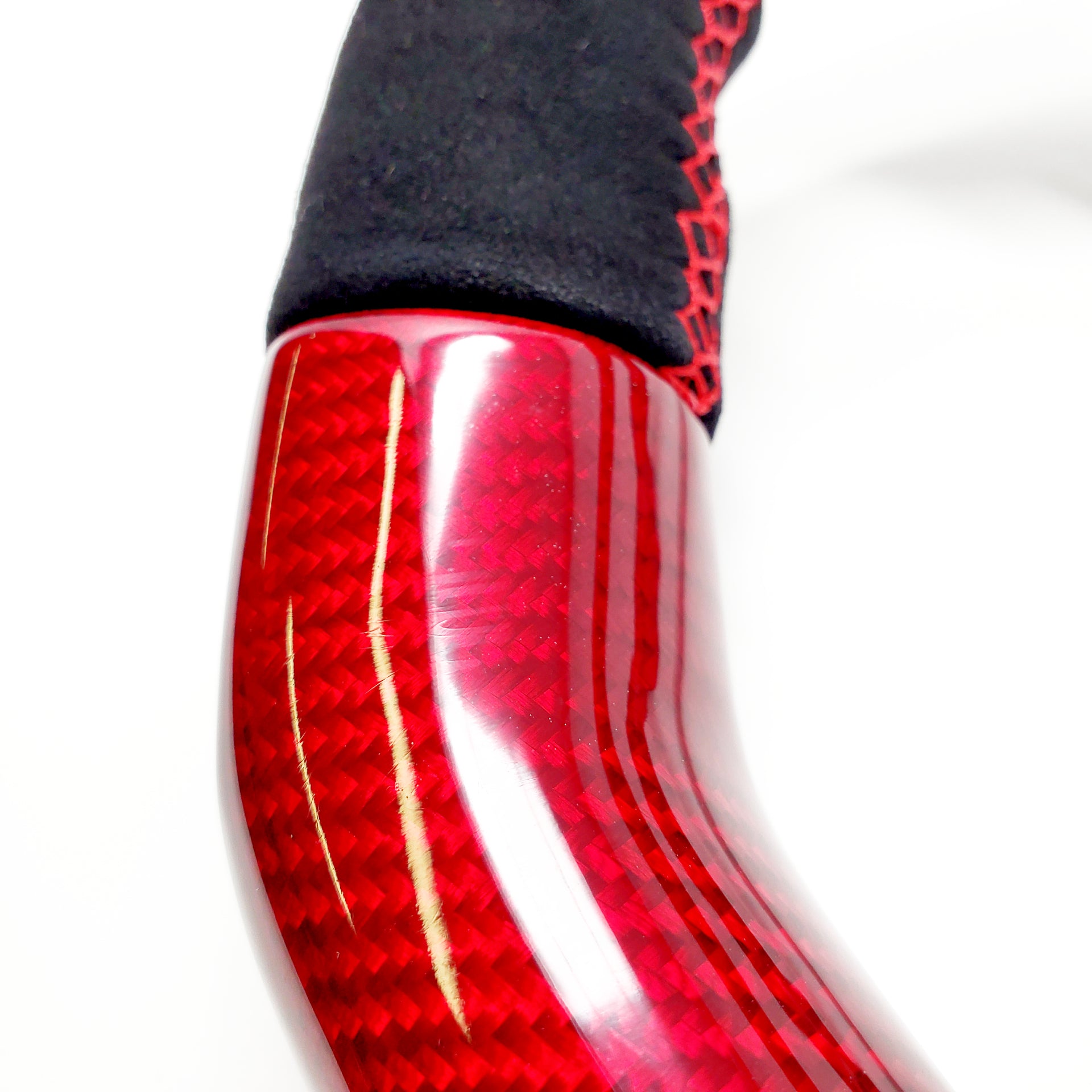 SSC BLACK ALCANTARA/RED CARBON FIBER STEERING WHEEL WITH RED STITCHING - 2015-2021 WRX/STI