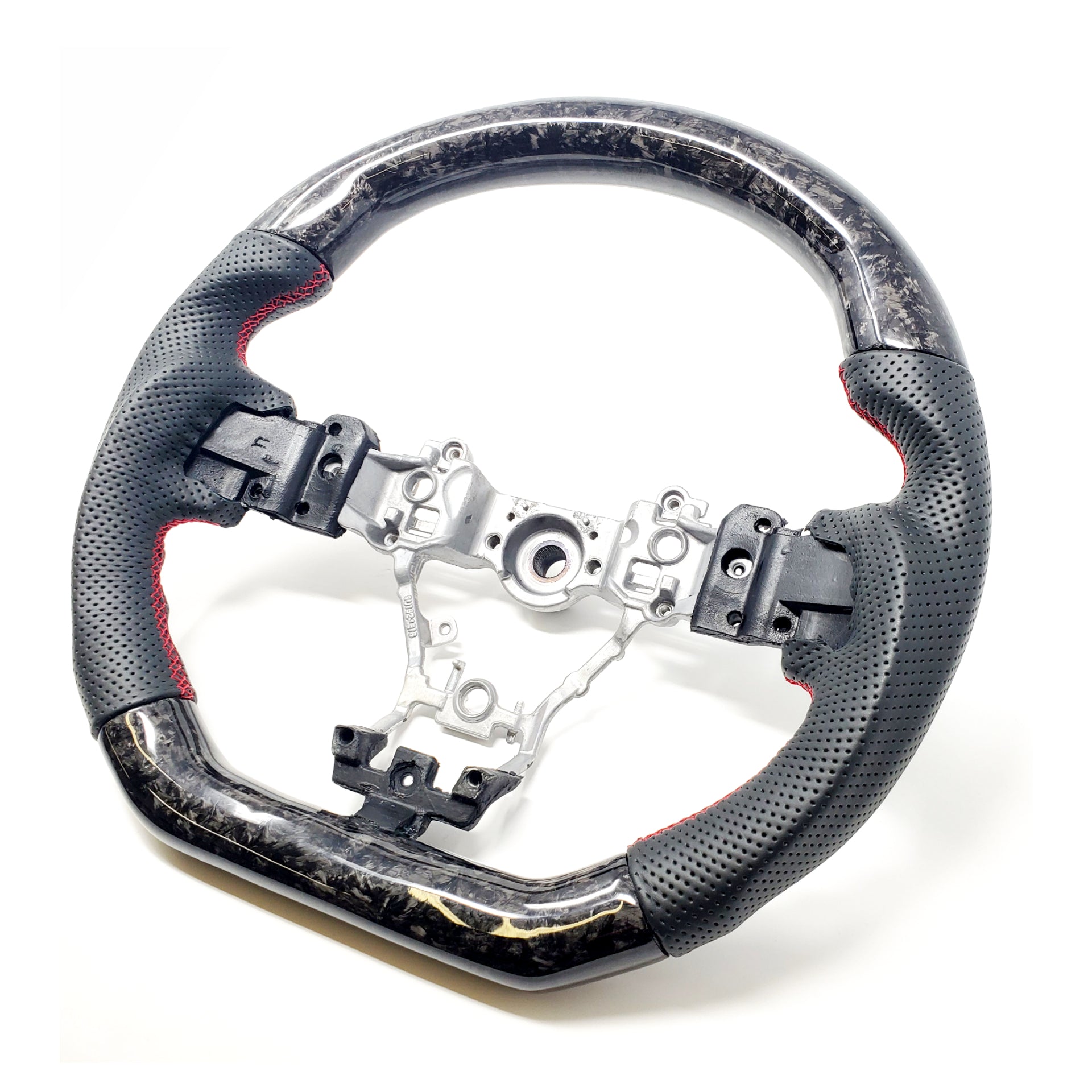 SSC BLACK LEATHER/FORGED CARBON FIBER STEERING WHEEL WITH RED STITCHING - 2015-2021 WRX/STI