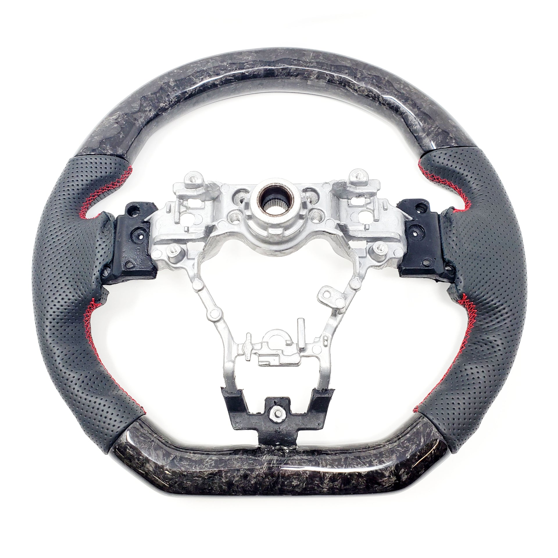 SSC BLACK LEATHER/FORGED CARBON FIBER STEERING WHEEL WITH RED STITCHING - 2015-2021 WRX/STI