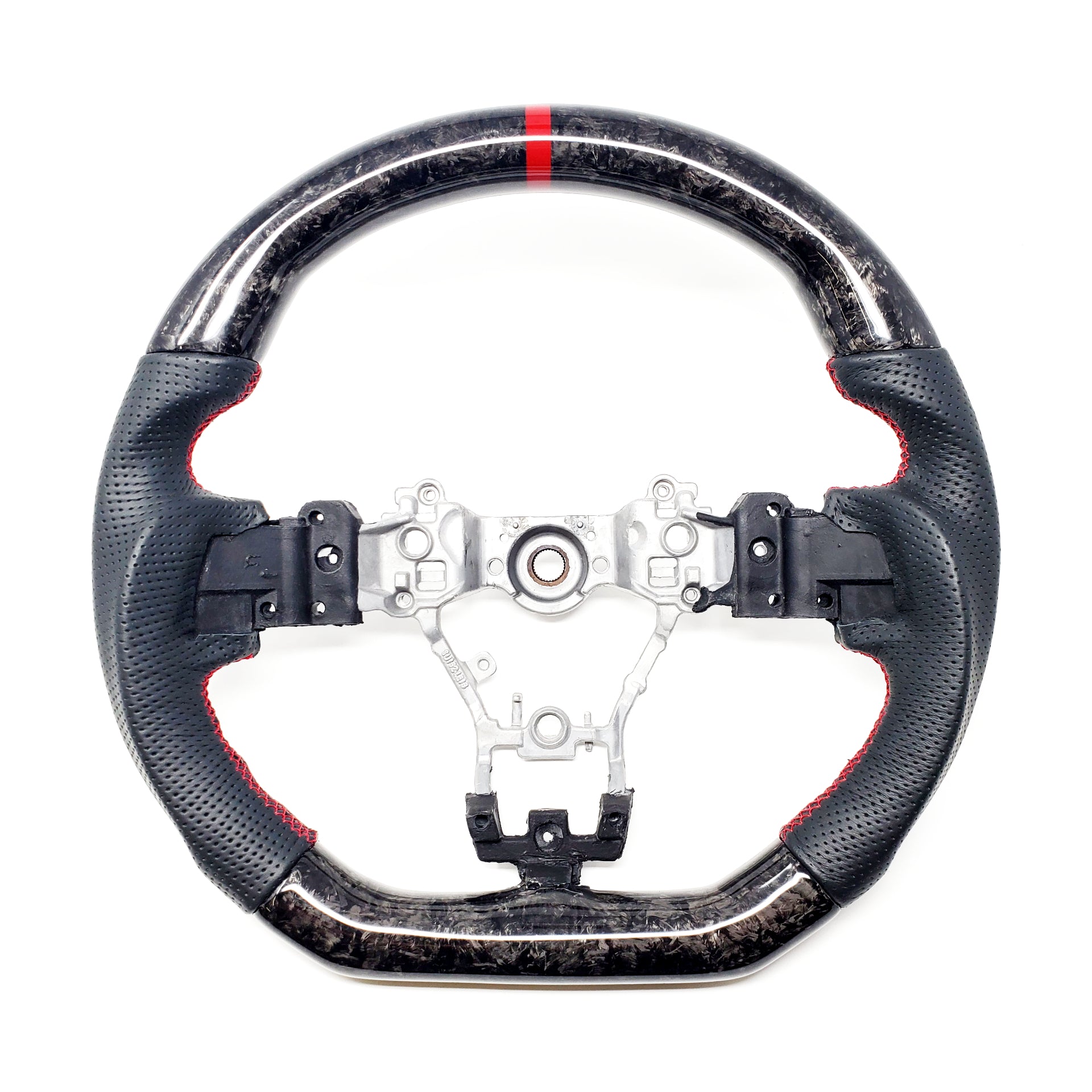 SSC BLACK LEATHER/FORGED CARBON FIBER STEERING WHEEL WITH RED STITCHING - 2015-2021 WRX/STI