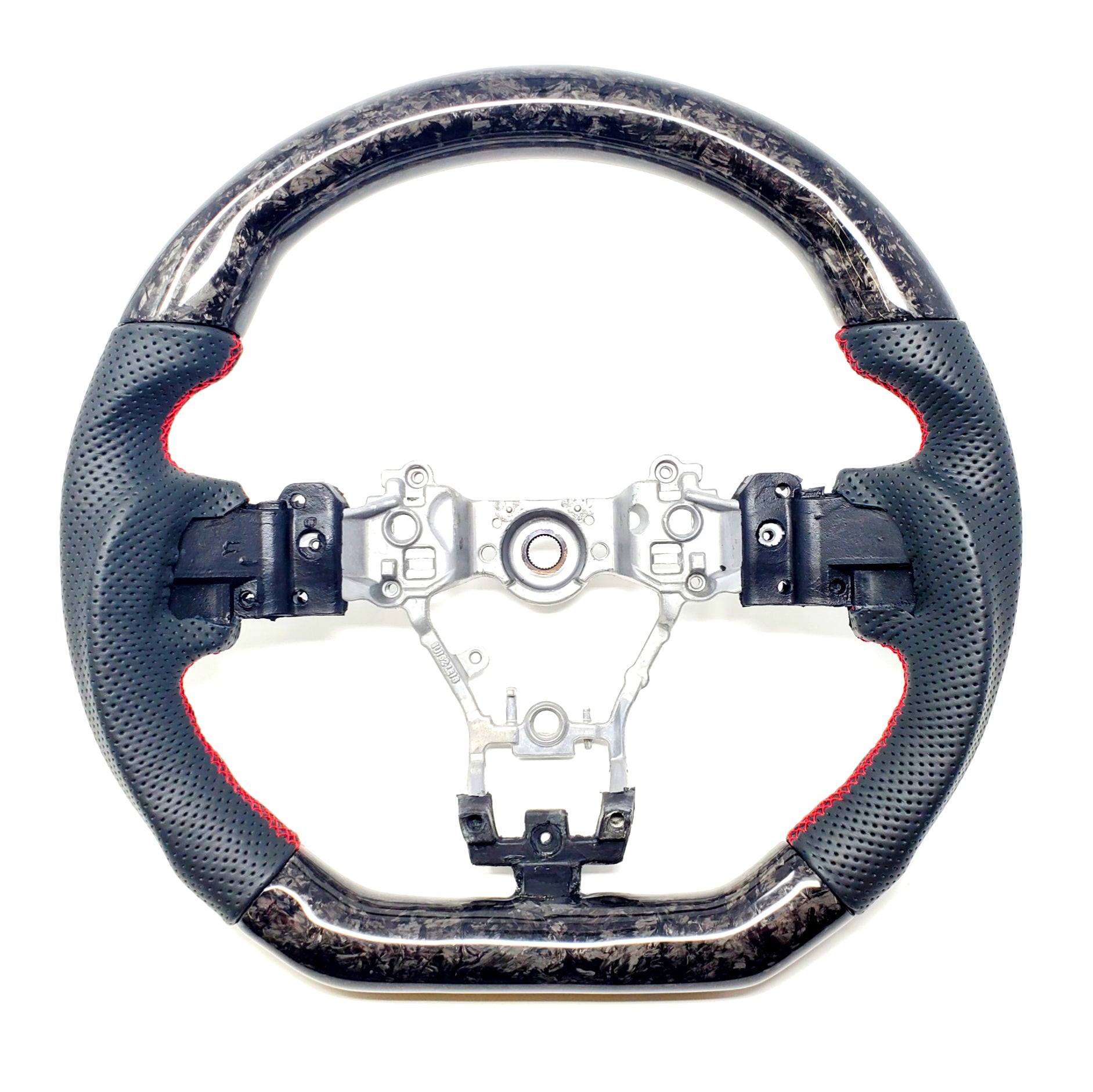 SSC BLACK LEATHER/FORGED CARBON FIBER STEERING WHEEL WITH RED STITCHING - 2015-2021 WRX/STI