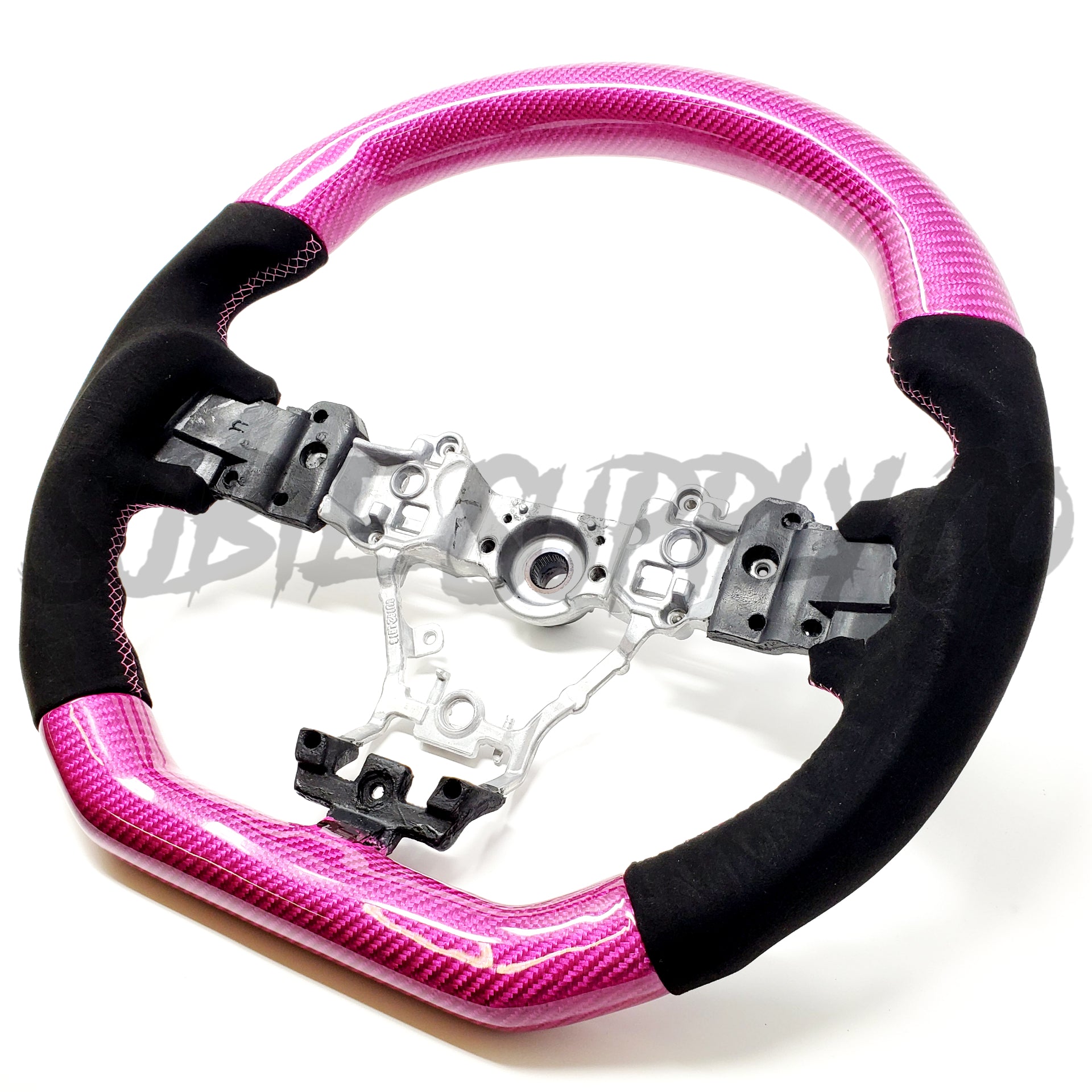 SSC BLACK ALCANTARA/PINK CARBON FIBER STEERING WHEEL WITH PINK STITCHING - 2015-2021 WRX/STI