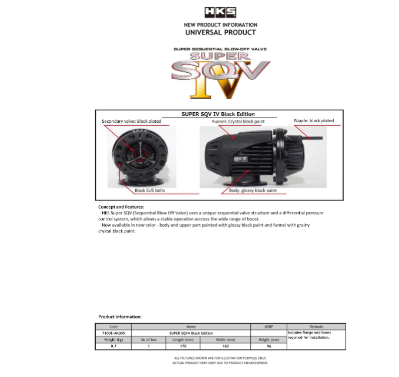 HKS SQV4 BLACK EDITION BLOW OFF VALVE - UNIVERSAL