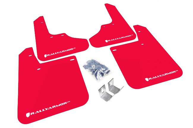 RALLY ARMOR UR MUDFLAPS - RED/WHITE LOGO - 08-11 IMPREZA, 08-10 WRX