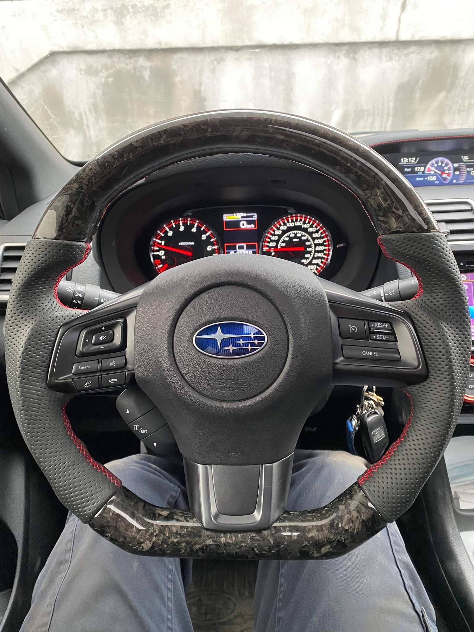 SSC BLACK LEATHER/FORGED CARBON FIBER STEERING WHEEL WITH RED STITCHING - 2015-2021 WRX/STI