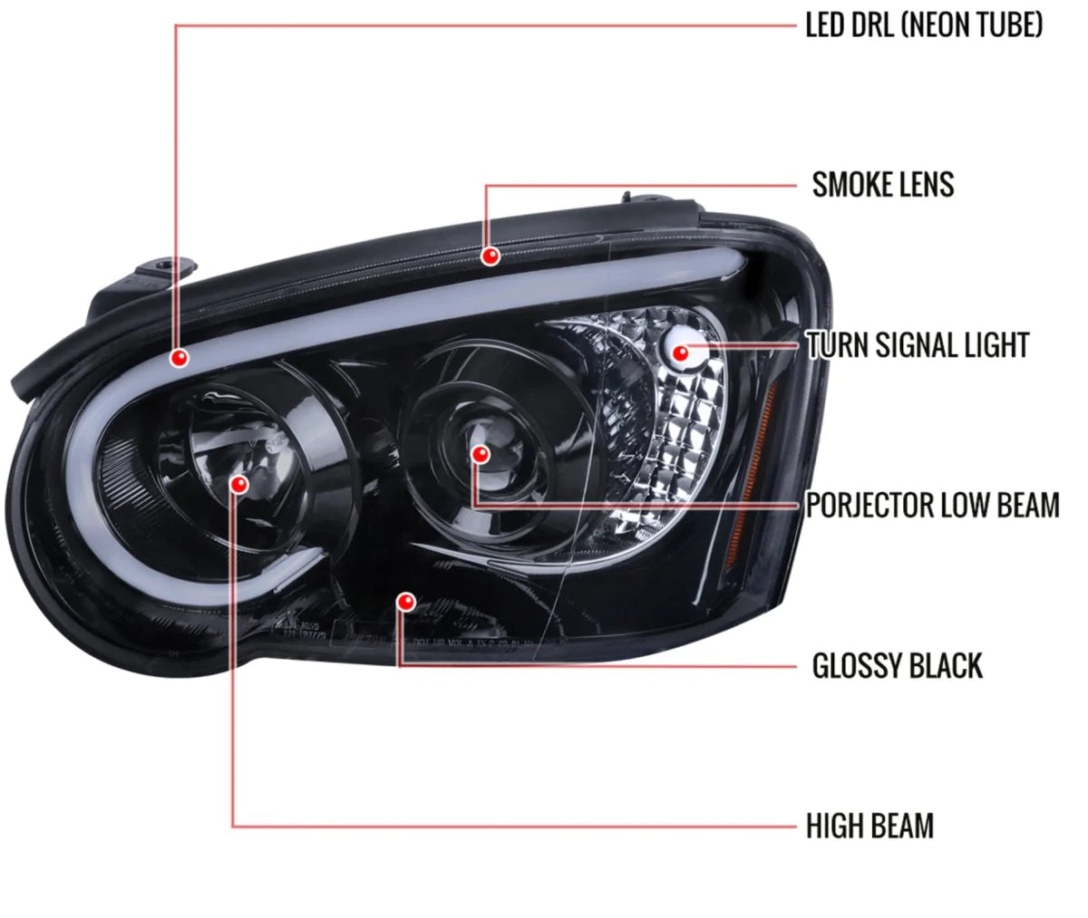 Spec-D LED Bar Style Projector Headlights w/ Gloss Black Base and Smoke Lense - 2004-2005 WRX, 2004-2005 STI w/ OEM Halogen Lights