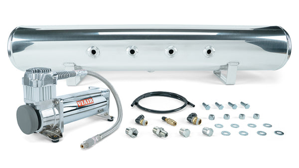 5 Gal. Polished Tank w/ Viair 444c chrome compressor, 1/4" & 3/8" fittings & tank mounting hardware