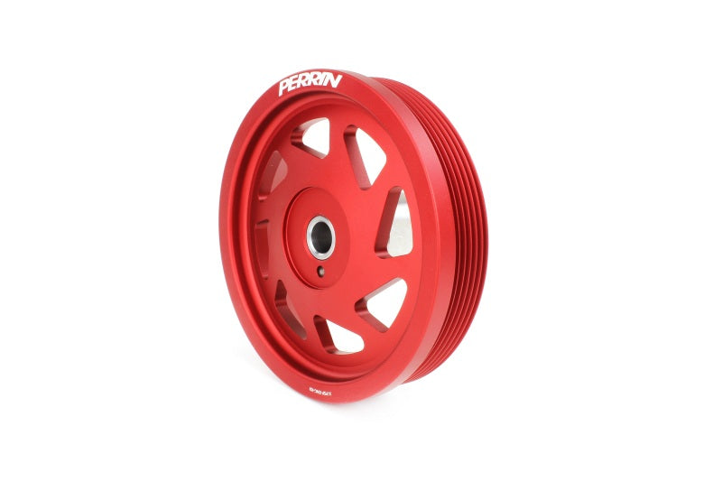 Perrin Lightweight Crank Pulley - RED - 2022+ WRX, 2022+ BRZ, 2018-2024 Crosstrek, 2019-2024 Ascent, 2019-2026 Forester, 2020-2025 Outback, 2020-2025 Legacy, 2017-2026 IMPREZA