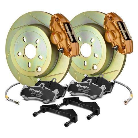 Brembo OE Gold Calipers Slotted Rotor Rear Brake Kit - 15-21 WRX