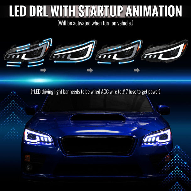 Spec-D Projector Headlights Sequential LED Switchback DRL - 15-21 WRX/STI w/ Halogen Headlight