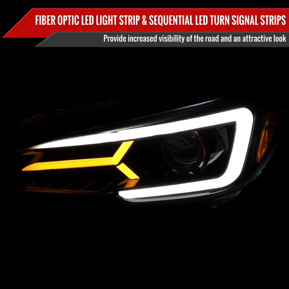 Spec-D V2 LED Bar Style Projector Headlights w/ Matte Black Base and Clear Lens - 15-21 WRX/STI w/ Halogen Headlight