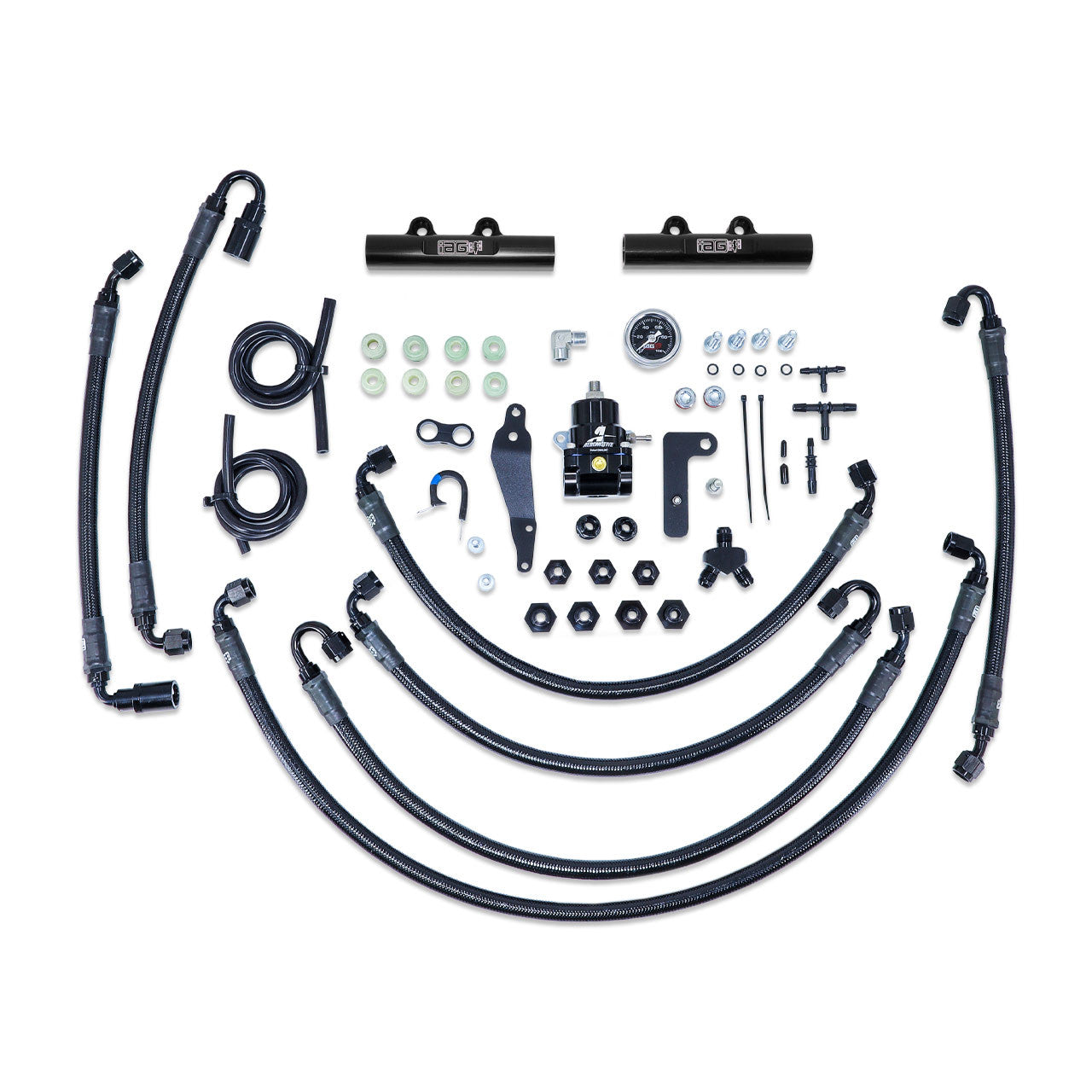 IAG PTFE Flex Fuel System Kit w/ Aeromotive FPR, IAG Fuel Rails- 08-14 WRX, 08-21 STI