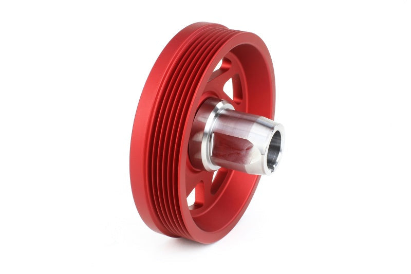 Perrin Lightweight Crank Pulley - RED - 2022+ WRX, 2022+ BRZ, 2018-2024 Crosstrek, 2019-2024 Ascent, 2019-2026 Forester, 2020-2025 Outback, 2020-2025 Legacy, 2017-2026 IMPREZA