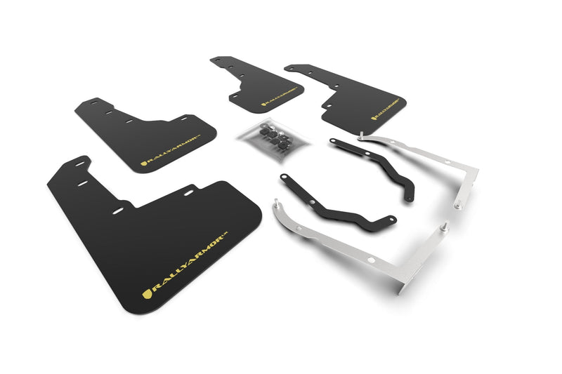 RALLY ARMOR ''UR'' MUD FLAPS - BLACK WITH YELLOW PEARL LETTERING - 18-23 CROSSTREK