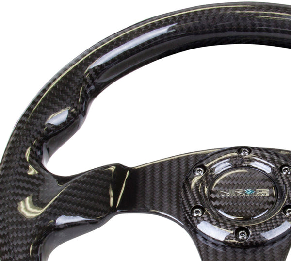 NRG Carbon Fiber Steering Wheel 320mm Flat Bottom Shiny Black Universal