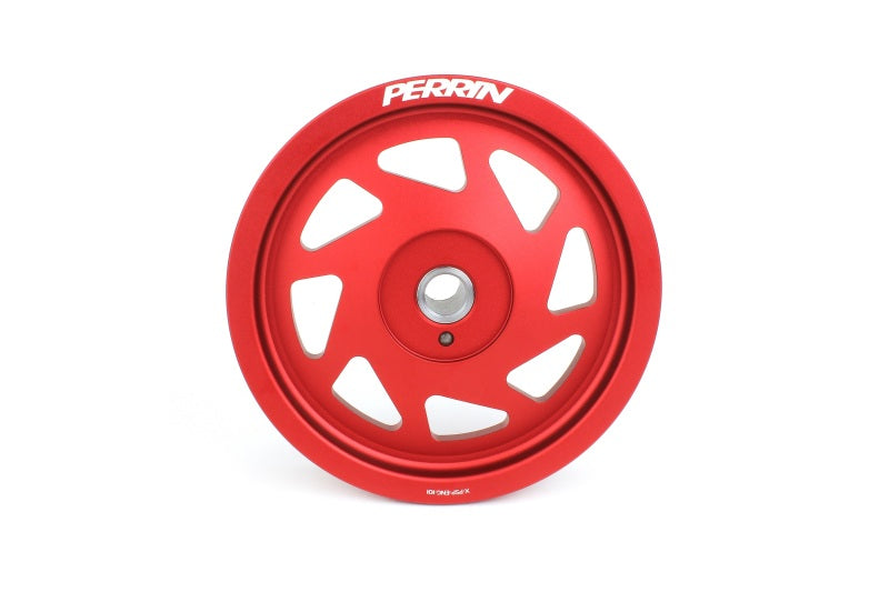 Perrin Lightweight Crank Pulley - RED - 2022+ WRX, 2022+ BRZ, 2018-2024 Crosstrek, 2019-2024 Ascent, 2019-2026 Forester, 2020-2025 Outback, 2020-2025 Legacy, 2017-2026 IMPREZA