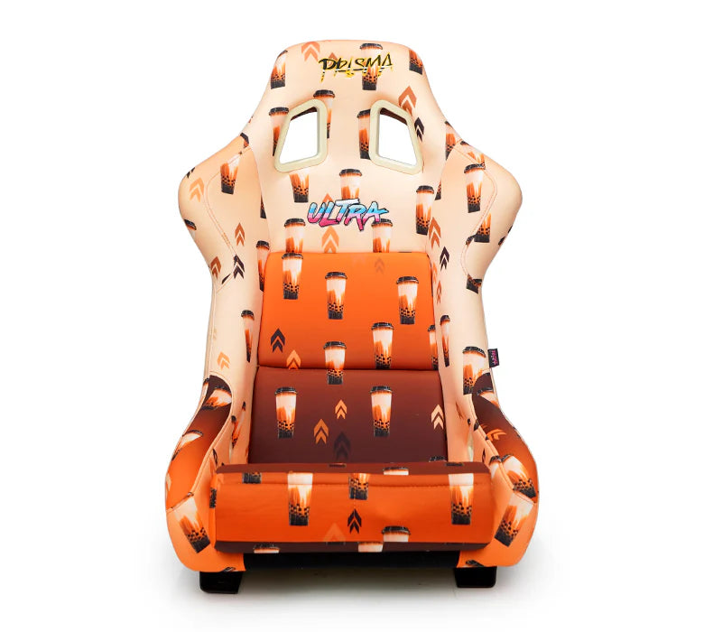 NRG FRP Bucket Seat PRISMA Boba Edition Vegan Matl. w/ Phone Pkt. - Gold Pearl Back - Medium