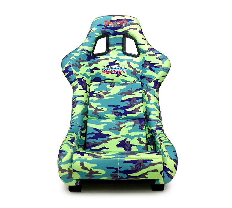 NRG FRP Bucket Seat PRISMA Green Camo Edition Vegan Matl. w/ Phone Pkt. - Green Pearl Back - Medium