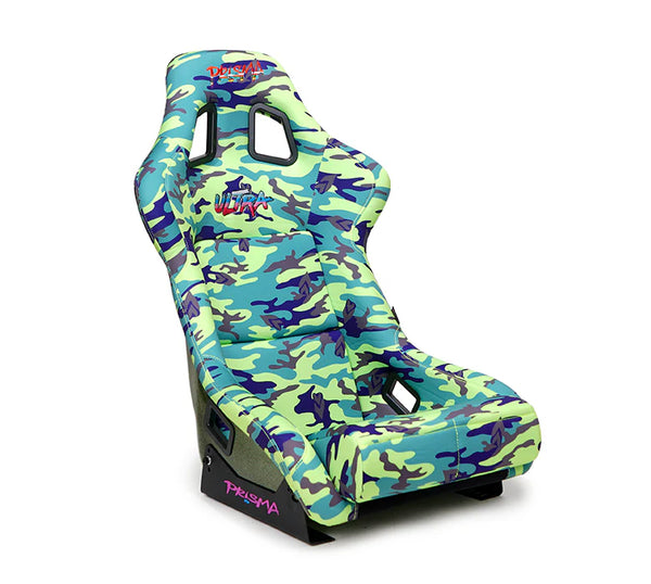 NRG FRP Bucket Seat PRISMA Green Camo Edition Vegan Matl. w/ Phone Pkt. - Green Pearl Back - Medium