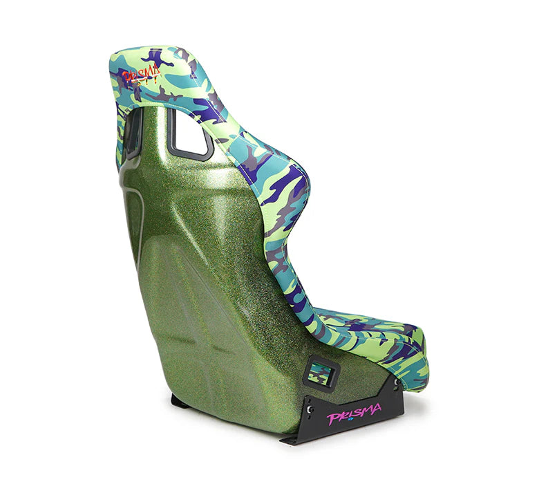 NRG FRP Bucket Seat PRISMA Green Camo Edition Vegan Matl. w/ Phone Pkt. - Green pearl back - Large