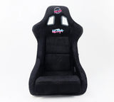 NRG FRP Bucket Seat PRISMA Edition w/ Pearlized Back Black Alcantara Ultra Embroidery - X Large