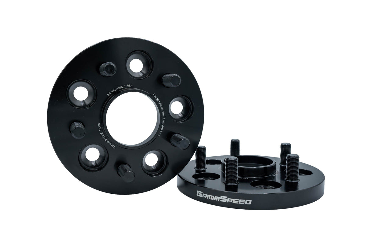 GrimmSpeed Hub-Centric Wheel Spacers - Pair - 15mm 5x100 Black - 2002-2014 WRX, 2004 STI - 1